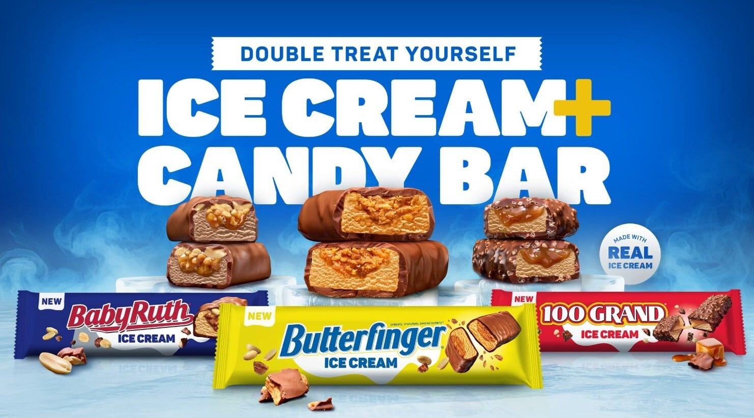 Butterfinger, Baby Ruth, and 100 Grand are now available as ice cream candy bars.