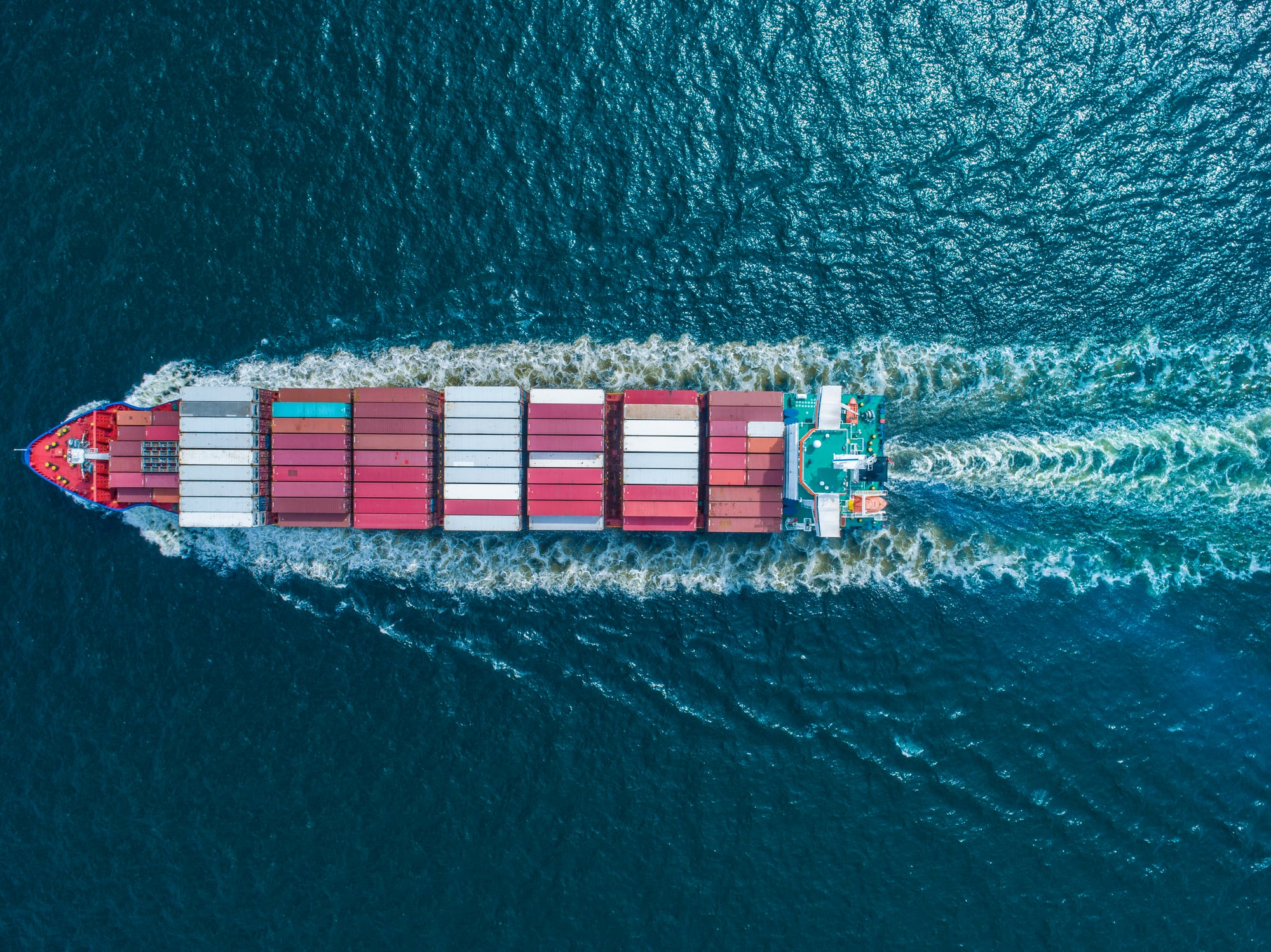 Aerial view of  container ship in sea