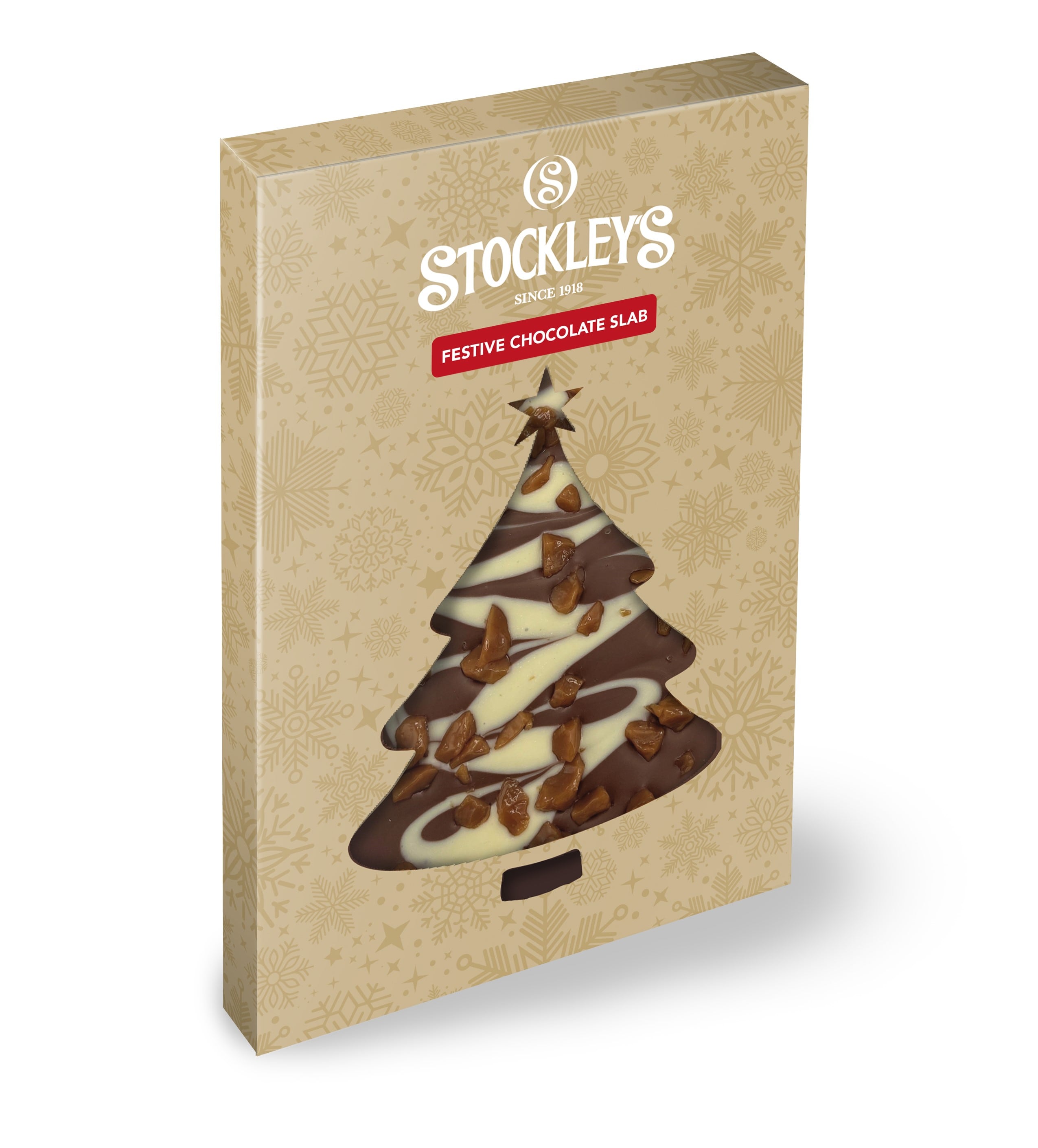 Stockley’s Christmas Tree chocolate slab – festive gifting chocolate with hand-decorated design.