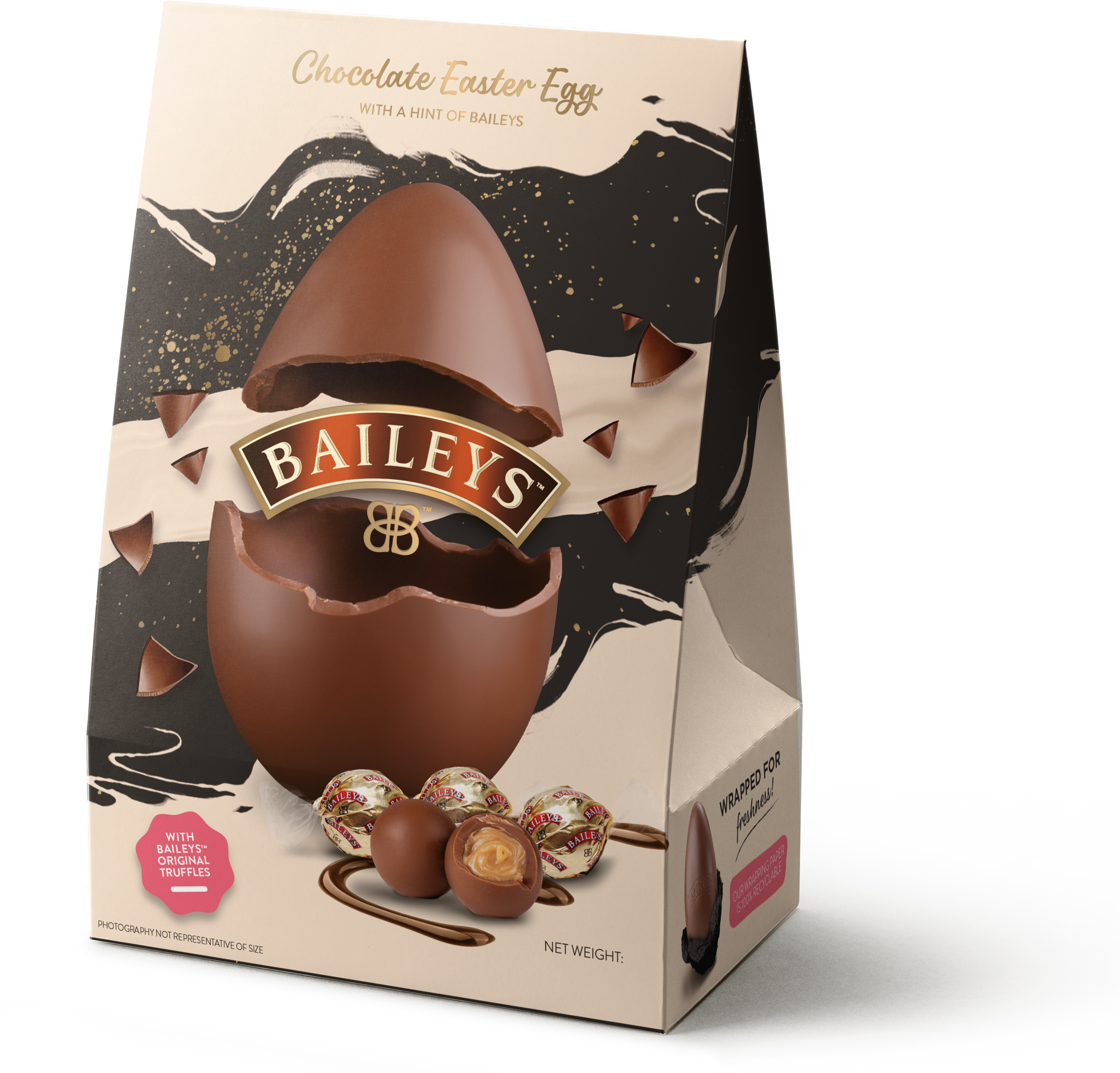 Baileys Caramelised Popcorn Easter Egg packaging on display.