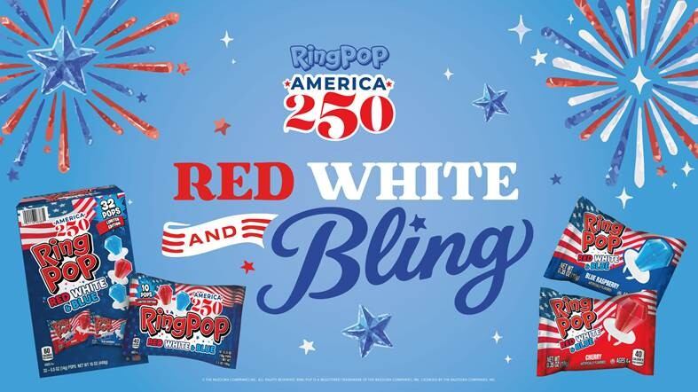 Limited-edition Ring Pop candy in red and blue colours.