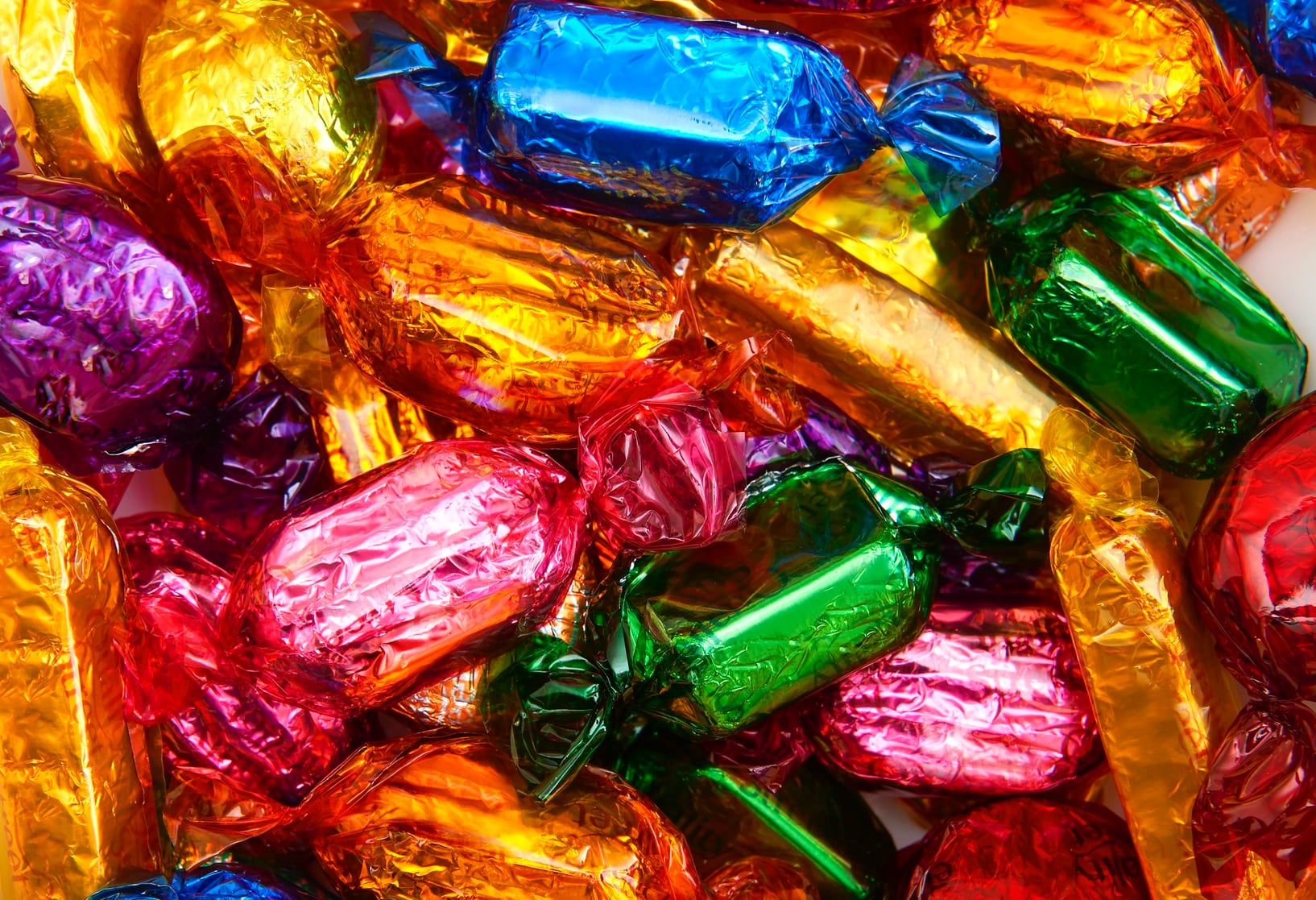 Confectionery in brightly-coloured wrappers.