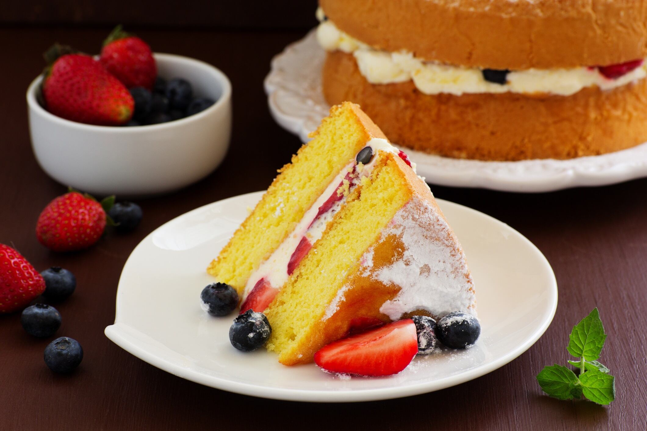 Genoise (cake) with cream, berries and lemon cream.