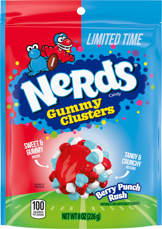 NERDS Juicy Gummy Clusters with crunchy shell and liquid centre – multisensory candy innovation with seasonal flavour variants.
