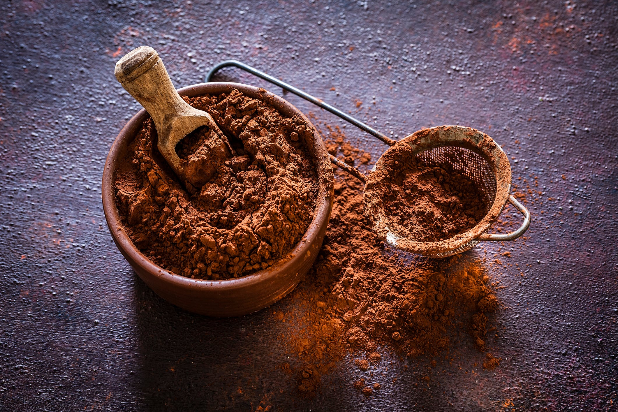 Cocoa powder in a brown bowl