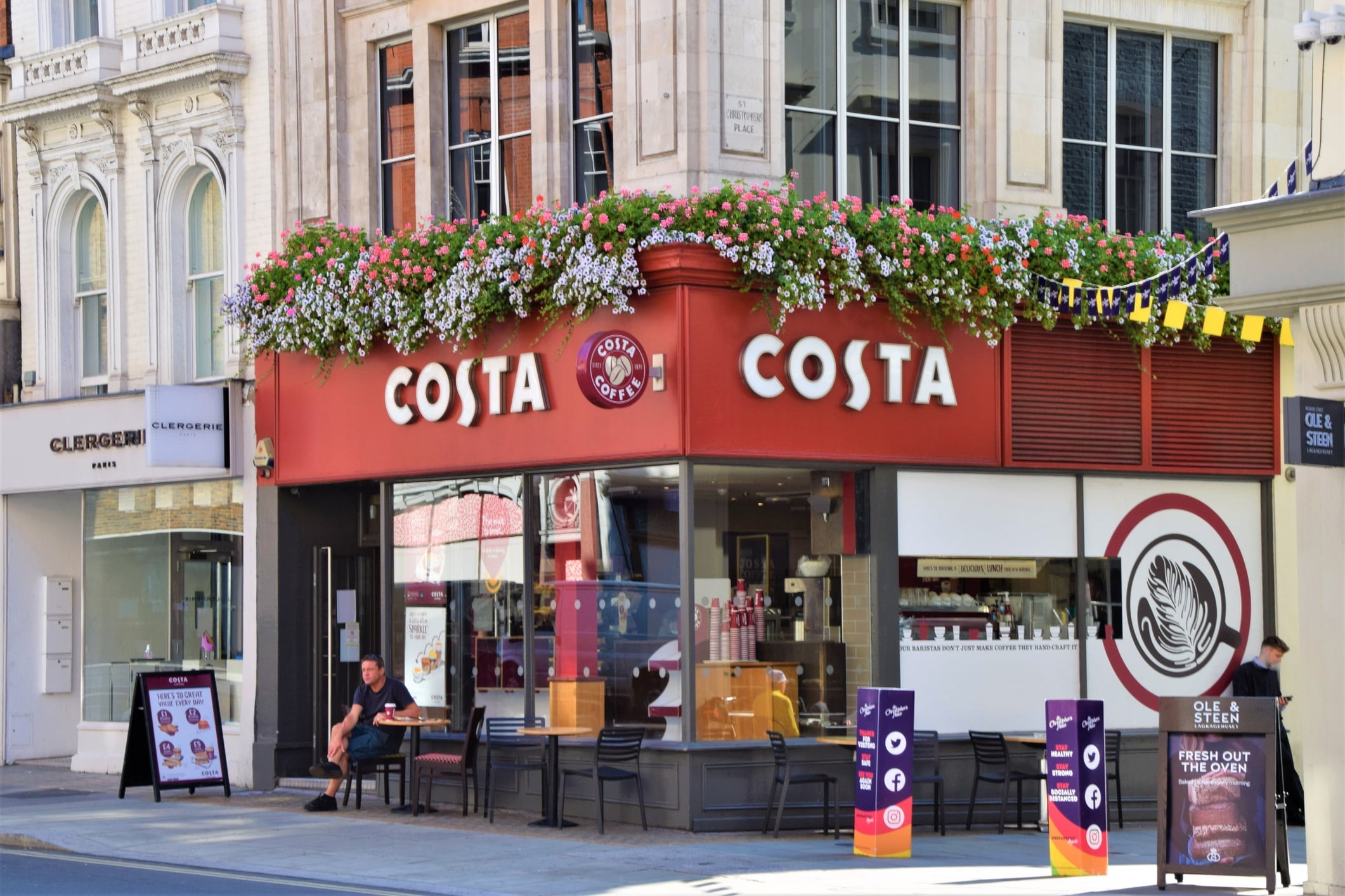 Costa Coffee shop exterior on Wigmore Street, Central London, England.
