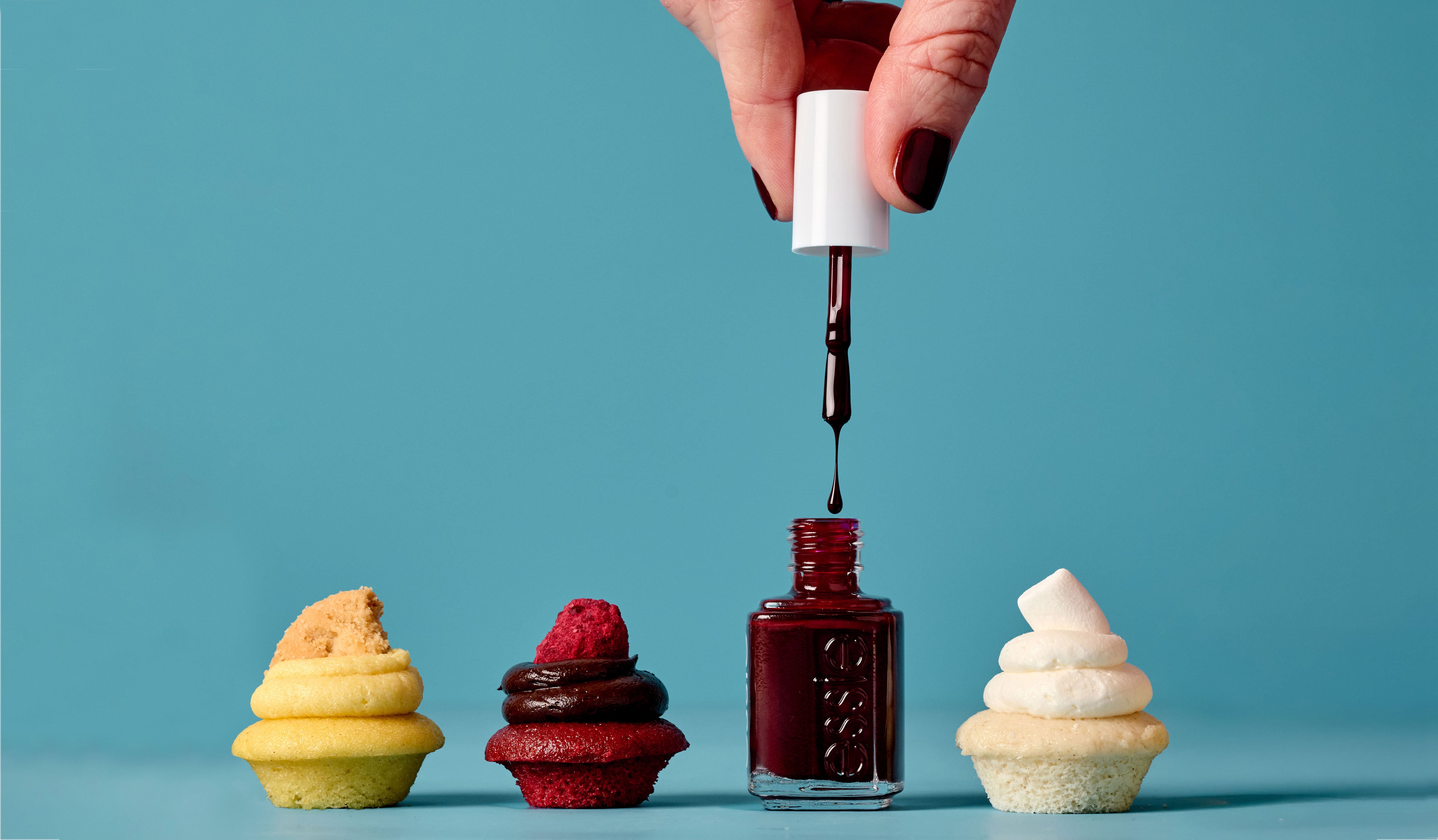 Bite‑size cupcakes inspired by essie’s Gourmet Grocery nail colours.