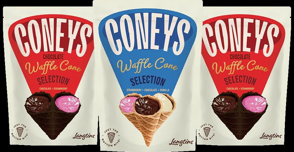 Bite‑sized chocolate‑filled waffle cones from the new Coneys range.