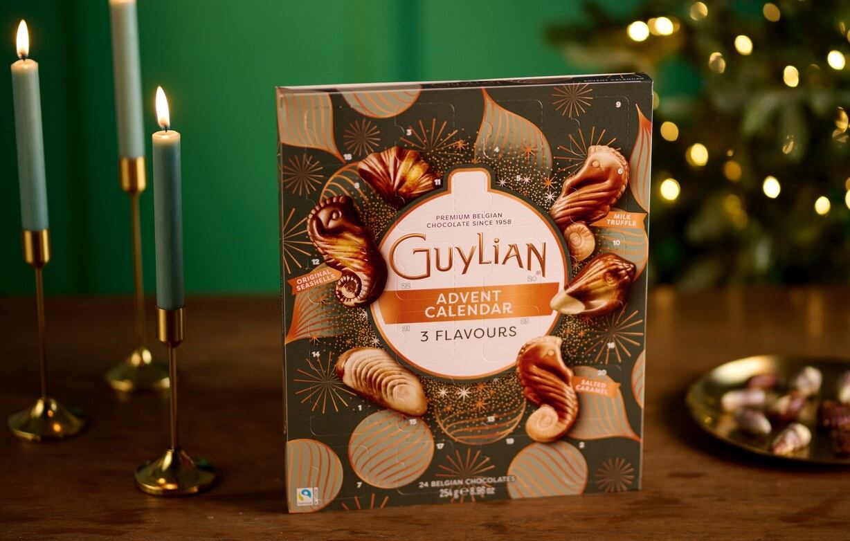 Guylian Advent Calendar with praline, sea salt caramel and milk truffle chocolates – ethical Belgian chocolate for Christmas gifting.