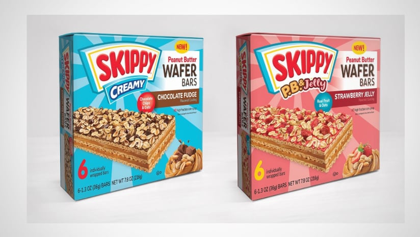 Packshots of Signature Wafer & Chocolate Co's Skippy Peanut Butter Wafer Bars.
