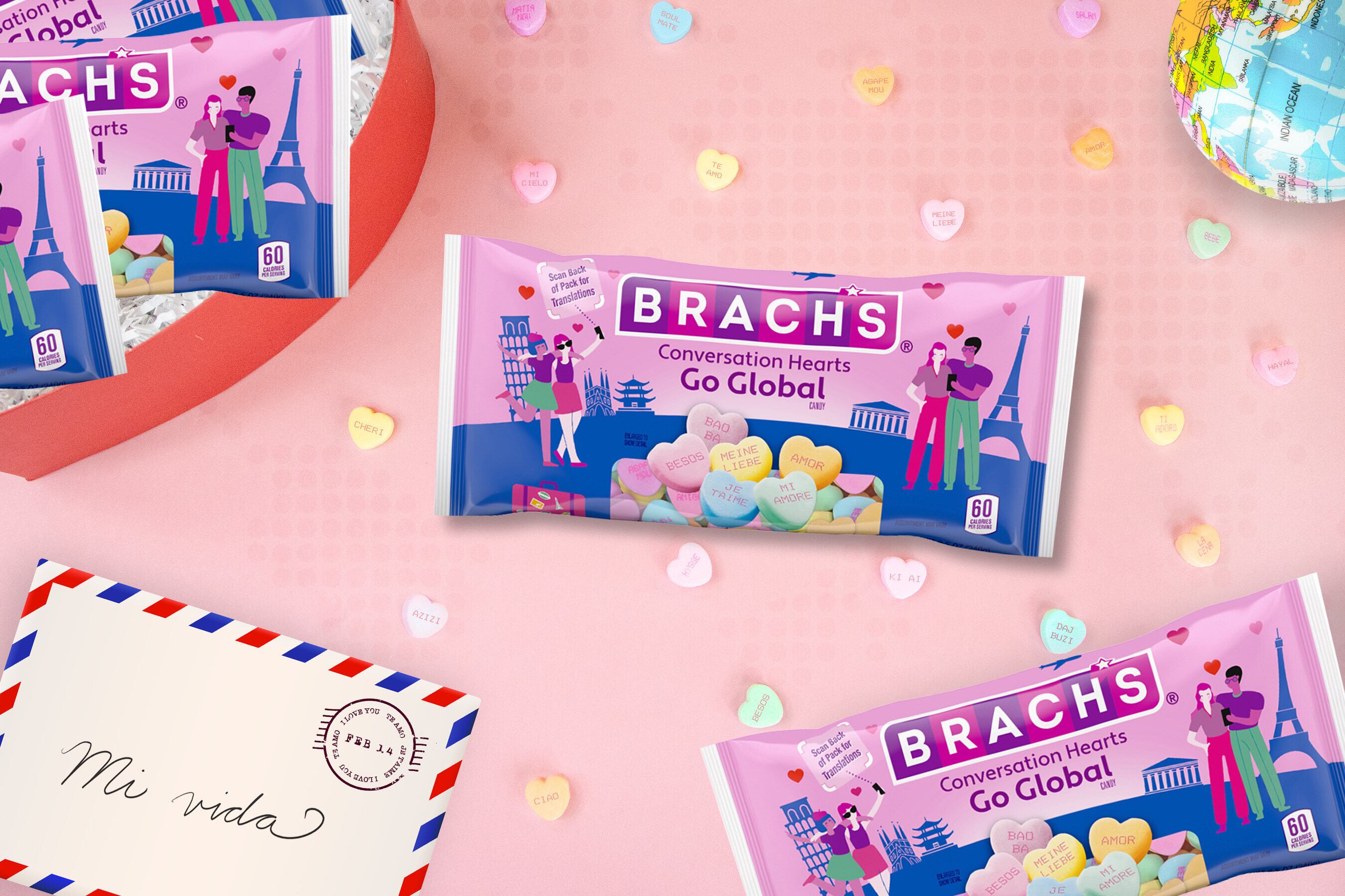 Brach’s conversation hearts go global.