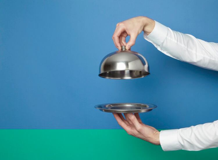 Free from food (person opening a cloche to reveal ... nothing)