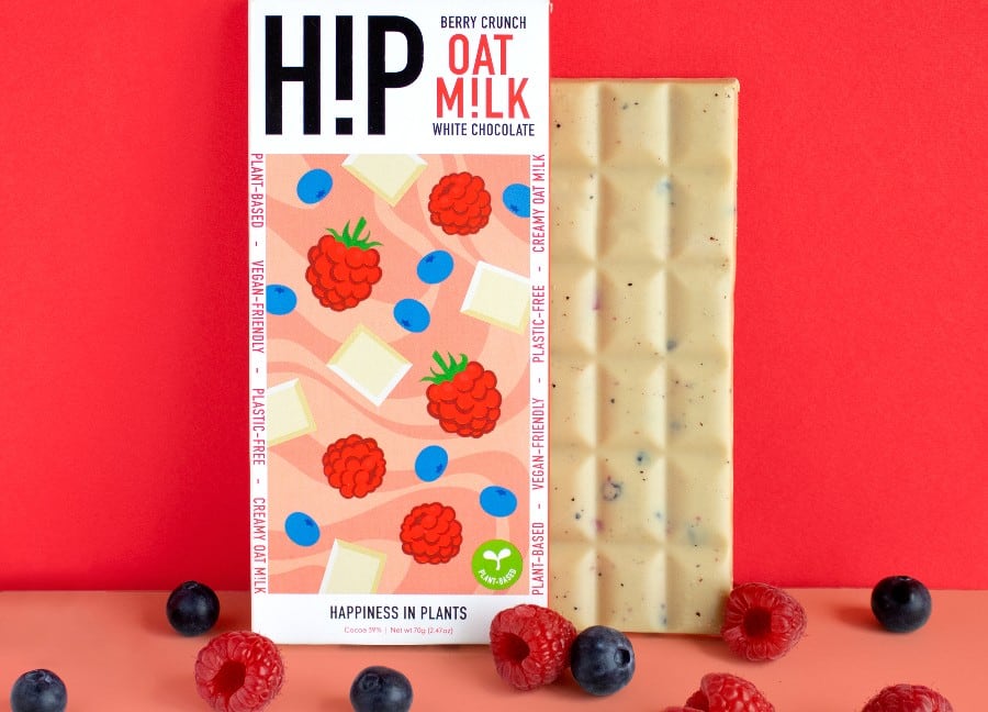 Plant-powered H!P Chocolate launches new white Berry Crunch