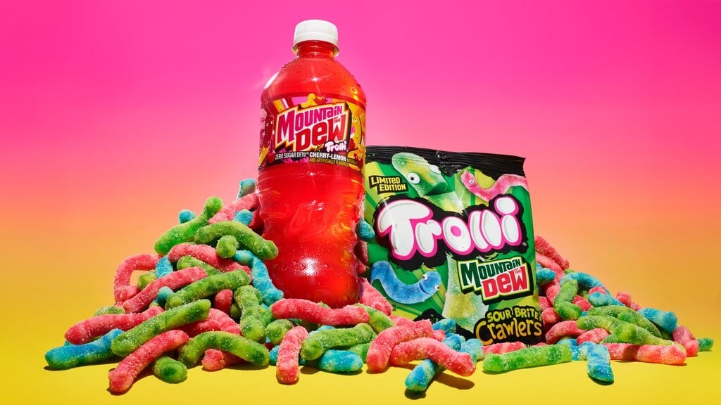 Trolli and Mountain Dew launch sour candy and zero sugar beverage collaboration.