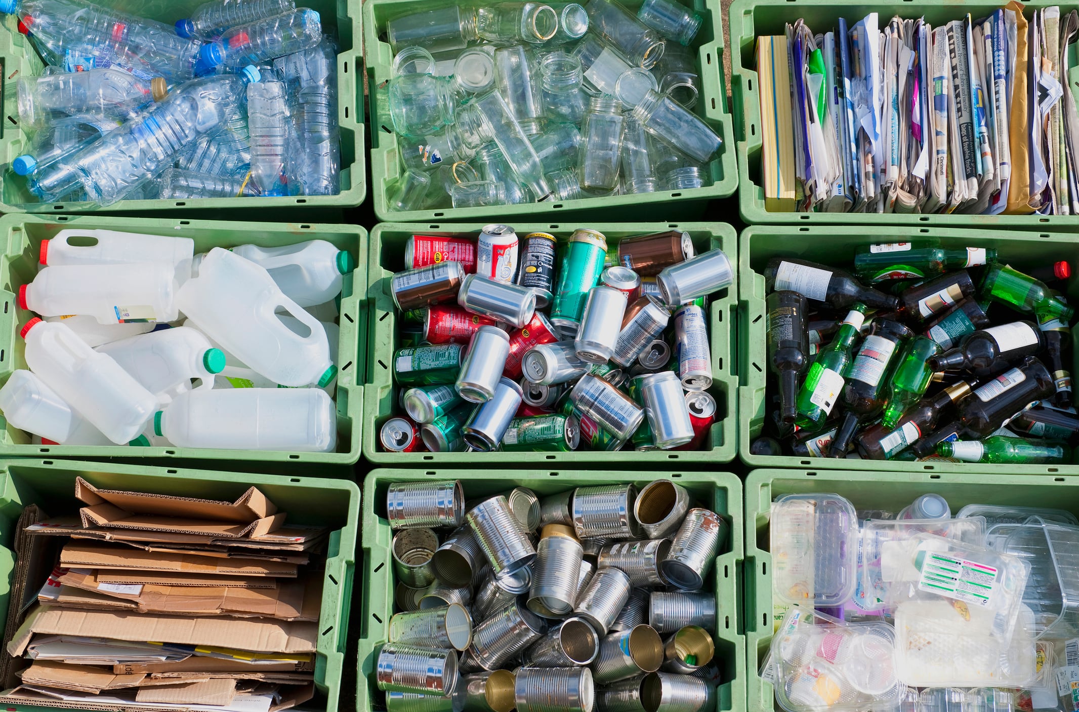 Close up of organized recycling bin