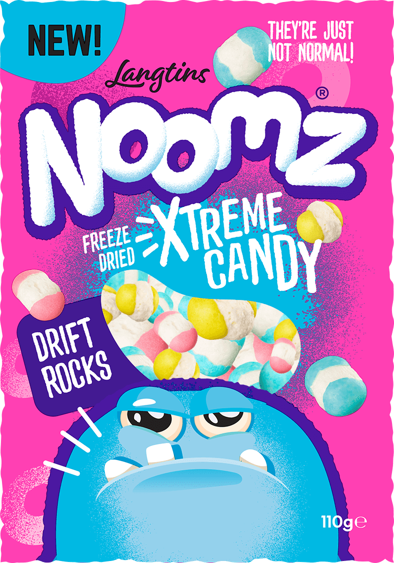 Langtins Noomz freeze-dried sweets in eight flavours including Fruit Bites and Sour Bites – crunchy, lightweight UK confectionery trend 2025