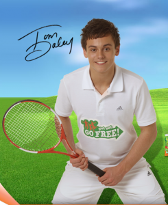 Great Britain Olympic diving hopeful Tom Daley, pictured here with tennis racket as part of a Nestlé campaign