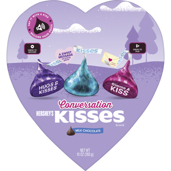 Hershey’s Kisses milk chocolate conversation candies recordable heart box