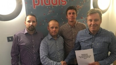 From left: Jonathan Simpson, HR business partner; Neil Smith, head of Manufacturing HR; and Matt Gould, Unite representative, pladis, with Rhys McCarthy, national officer, Unite. Pic: pladis