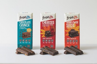 Free2b Foods plans Canada launch in 2017 and has introduced a chocolate bar range. Photo: Free2b Foods