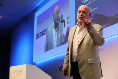 Peter Schwartz, senior vice president for strategic planning at Salesforce, delivers an entertaining speech to Chocovision 2018 delegates