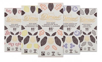 Divine Chocolate Organic featuring Fairtrade cocoa sourced from CECAQ-11 farmers’ co-operative in São Tomé. Pic: Divine Chocolate
