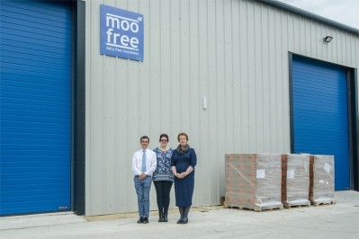 Andrea Jessop (centre), outside the Moo free factory. Pic: Moo Free
