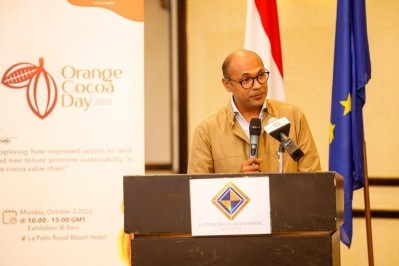 Irchad Razaarly, European Union Ambassador to Ghana, addresses the Orange Cocoa Day conference in Ghana. Pic: GNA