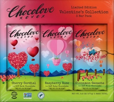 Chocolove Valentine's Collection 3-Bar Pack. Pic: Chocolove