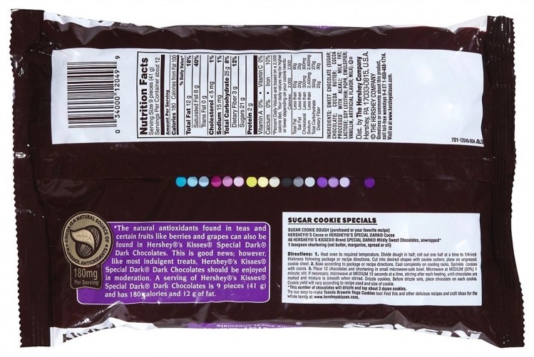 Claimant questions antioxidant claims on Hershey's Special Dark Kisses and Special Dark Cocoa. Hershey says its labels are backed by science. Photo Credit: Soap.com