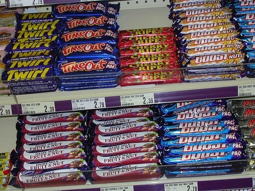 Chocolate is typically displayed horizontally on store shelves. Cadbury's new flow pack hopes to give new display options. Photo Credit: Flickr - mikecogh