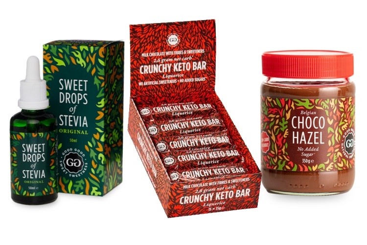 Good Good produces a range of diabetic and keto-friendly snacks, spreads and stevia drops. Pic: Good Good