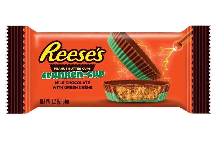 The new Reese's Franken-Cups are now paired with a franken-green crème, especially for Halloween. Pic: Hershey
