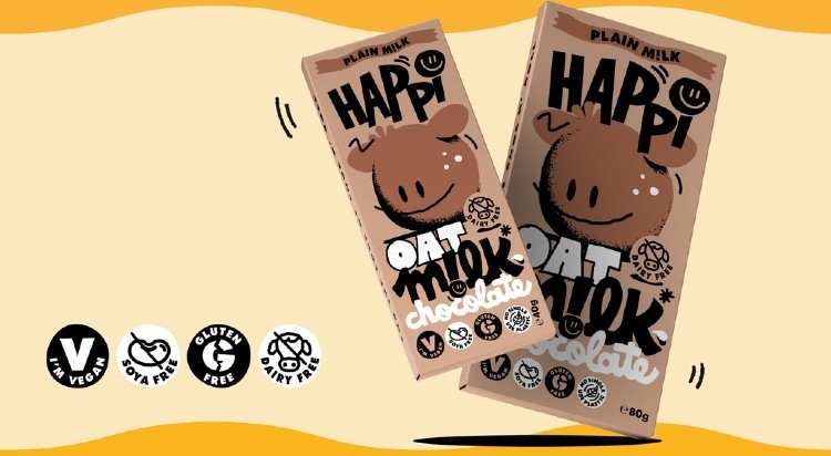Happi Free From, the oat milk chocolate brand, has launched two new variants, introducing White Chocolate to its range for the first time. Pic: Happi Free From