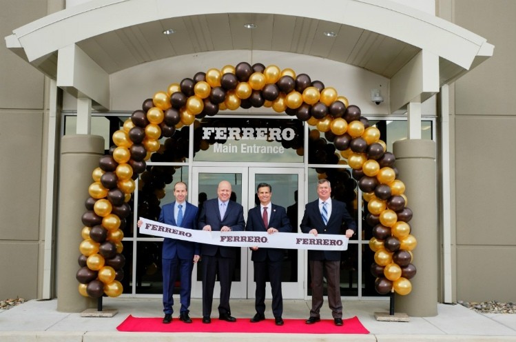 Ferrero's supply chain SVP Luca Robbiano and North American lead Paul Chibe (left) joined the area's congressman, Daniel P. Mesuer, and DHL's Franklin Littleton (right) to celebrate the opening. (Photo courtesy of Ferrero)