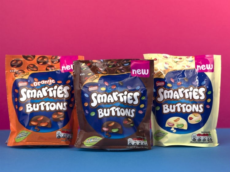 Smarties Buttons will be available in milk, white and orange-flavoured chocolate. Pic: Nestlé 