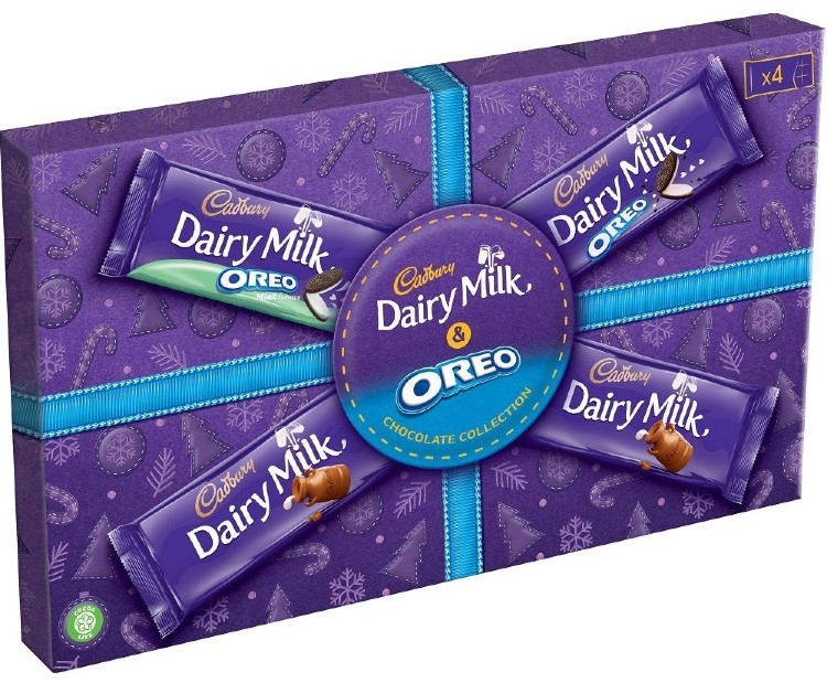 The Cadbury & Oreo selection box will have reduced plastic this Christmas. Pic: Mondelēz 