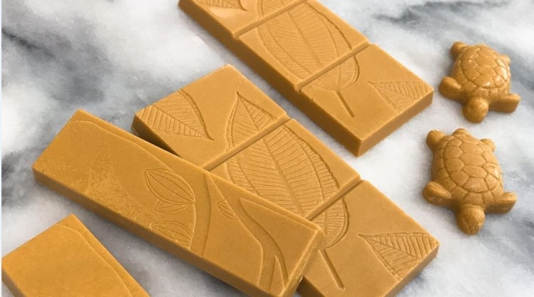 The Phytolin Plus ingredient is adding into a standard white chocolate formulation to yield a gold coloured chocolate with reduced sugar, and higher levels of fibre and protein. ©The Product Makers Facebook