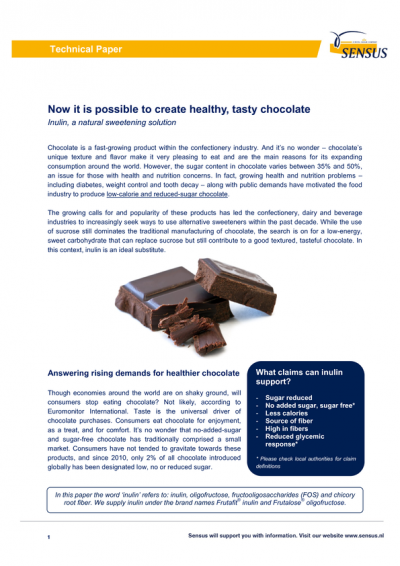 Inulin makes it possible to produce healthier chocolate