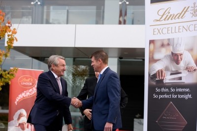 Lindt CEO Ernest Tanner (left) opened the Sydney site on July 4 with Australian politician Mike Baird (right). Photo: Lindt