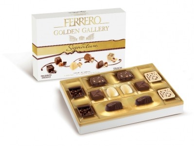 The Golden Gallery box marks Ferrero's first foray into assorted premium chocolates, or pralines, as the Italian company calls them. Pic: Ferrero Group