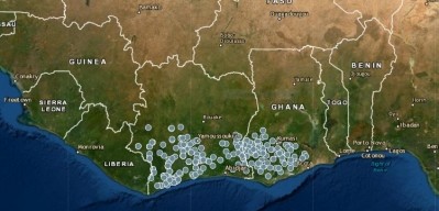 The map displays the location of the cooperatives and buying stations Barry Callebaut is directly sourcing cocoa from in Côte d’Ivoire, Ghana and Cameroon. Pic: Barry Callebaut Group