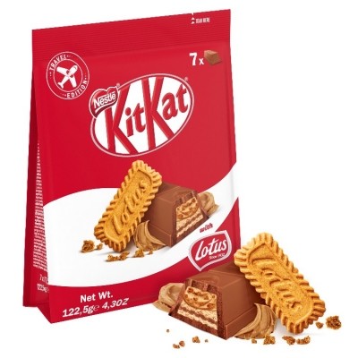 The GTR exclusive KitKat Lotus Biscoff 122.5g Snacking Bag. Pic: Nestlé 